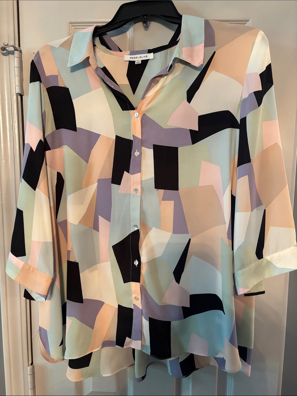 ROSE + OLIVE Geometric Multicolor Pastel Button Down Shirt